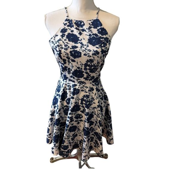 Lulu's Dresses & Skirts - LuLus Blue Floral Print Halter Style Skater Dress